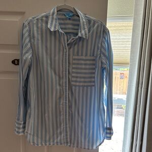 Draper James Blue and White Striped Casual Button-Down Shirt